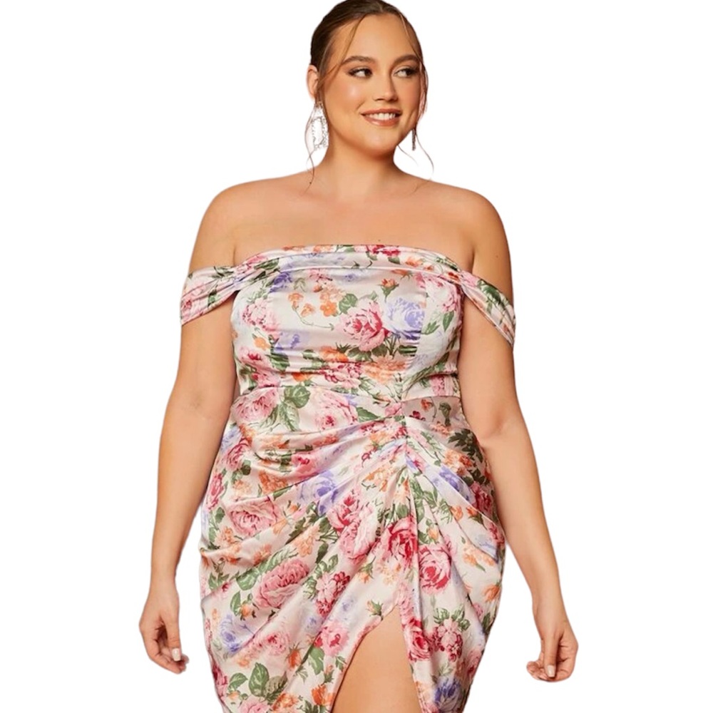 ✂️SHEIN Plus Off shoulder silk dress